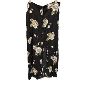 Vintage TamiPa Floral Black Button Down Skirt Size 14